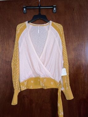 Free People Blush Wrap Top with Mustard Floral Sleeves